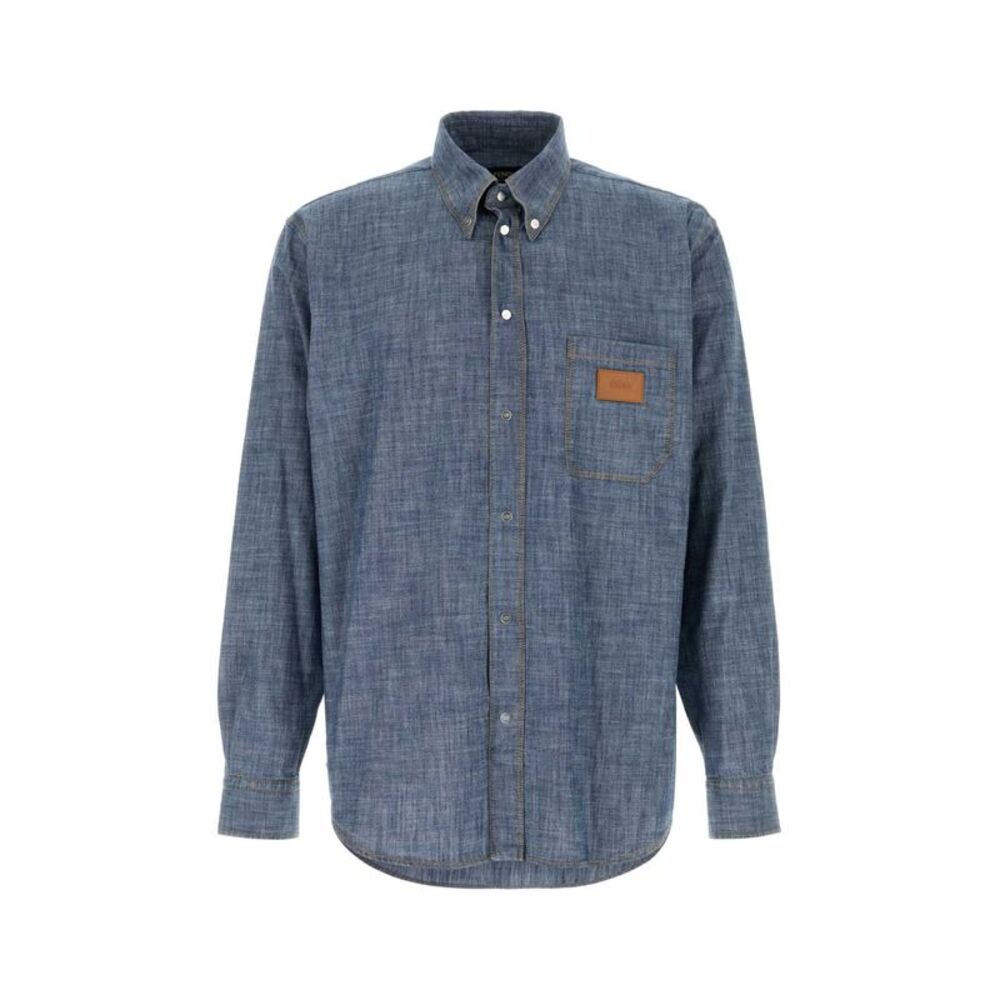 Fendi Men Light-Blue Chambray Shirt